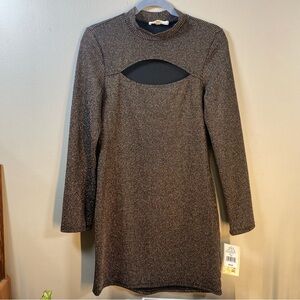 Rewind Shimmering Brown Long-Sleeve Dress